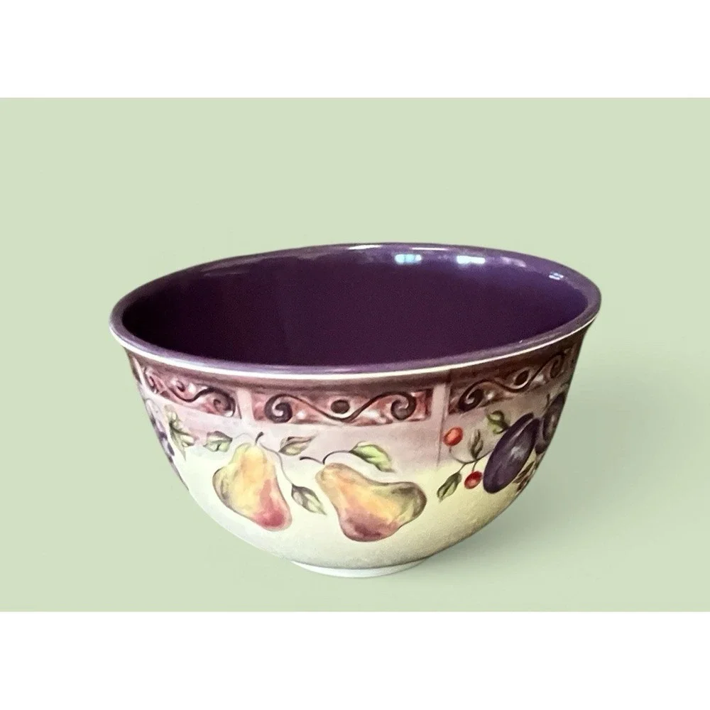 JC Penny Home Collection Multi Fruit Purple Melamine Large‎ Salad Serving Bowl